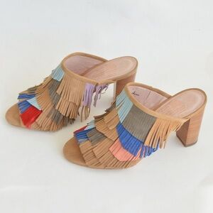 Charlotte Stone Morley Suede Fringe Sandals Size 6